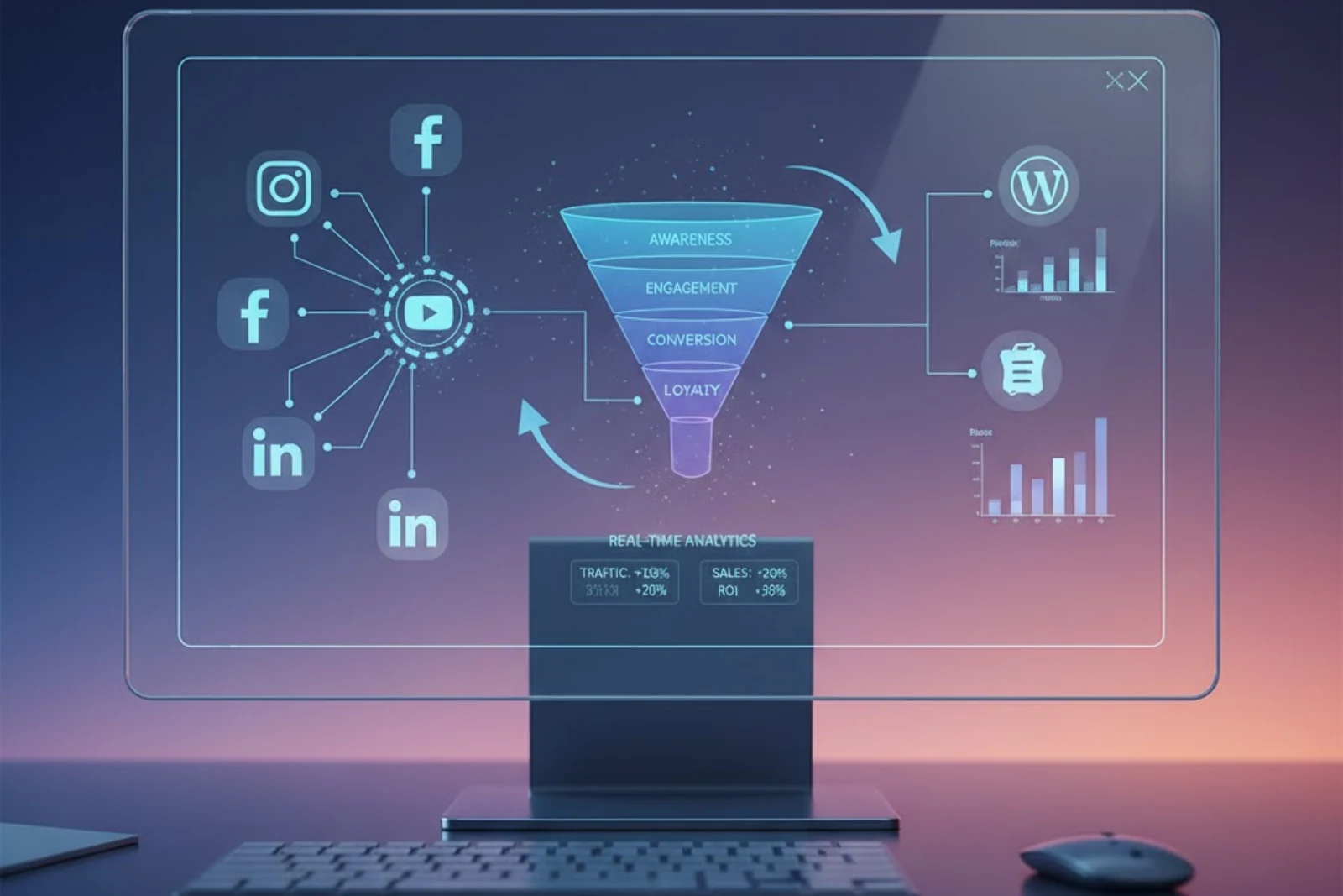 How to integrate social media marketing with website development (WordPress/Shopify) for full-funnel strategy.